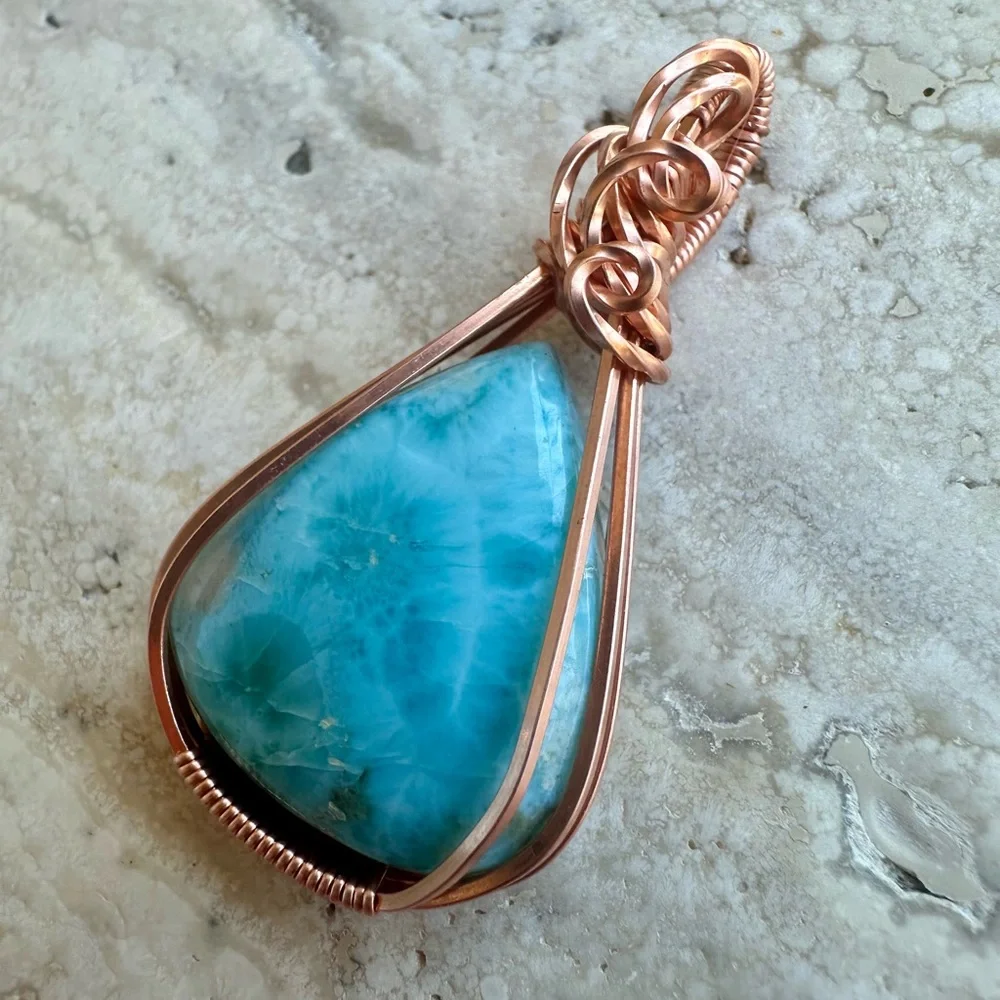 Grounding Copper framed Larimar Necklace pendant - Picture 4 of 5